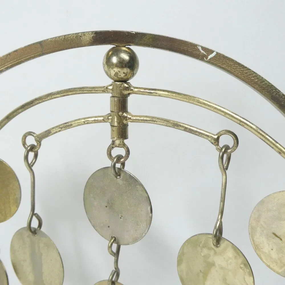 Tabletop Windchime Vintage Goldtone Metal Circles Marble Base Wind Chime